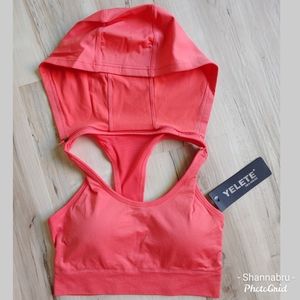 NWT Yelete Sports Bra with Detacheable Hood CORAL
